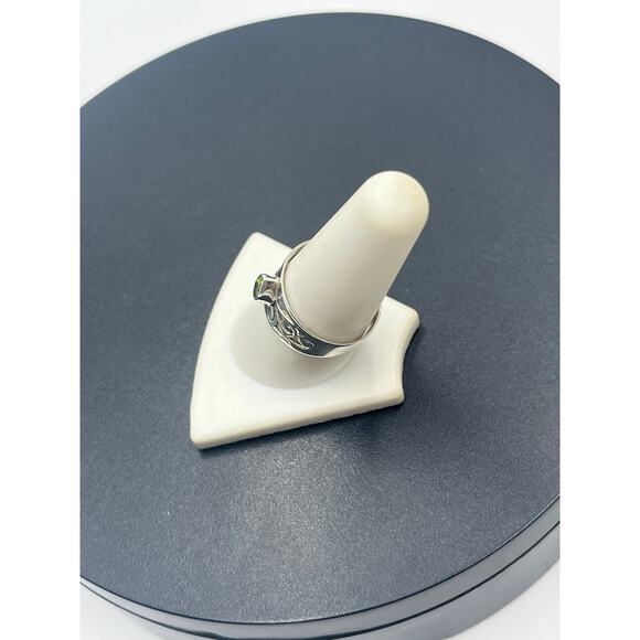Sterling Silver 6x9mm Bezel Set Teardrop Peridot Leaf Swirl Filigree Ring Sz 9.5 - Picture 8 of 8